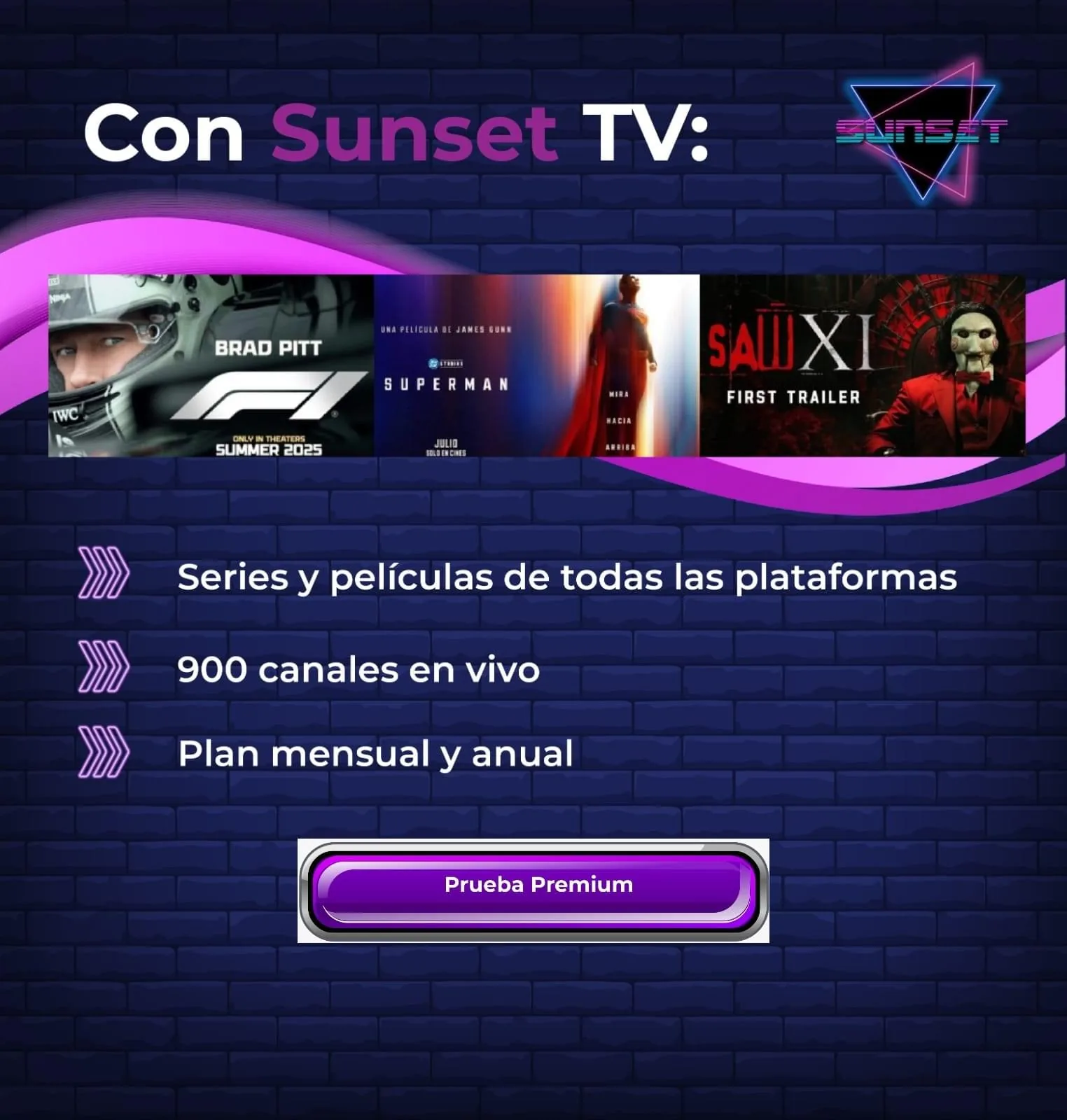 Pide tu prueba de Sunset TV Premium por WhatsApp